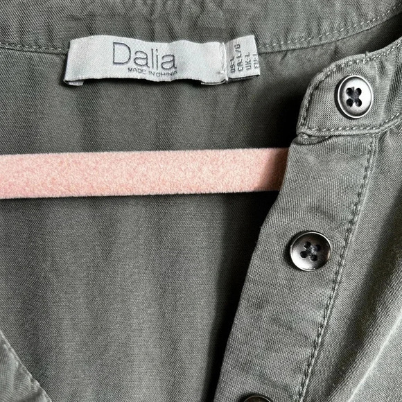 Dahlia khaki soft dress, Large, cap sleeves, raw edge, relaxed fit, Tencel - Picture 2 of 12